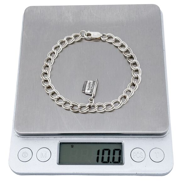 Vintage Sterling Silver 925 "Happy Birthday" Cake Charm Bracelet 7.25" - Picture 7 of 7